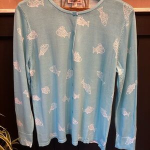 Coldwater Creek Women's‎ Cardigan Blue White Fish Pattern size L